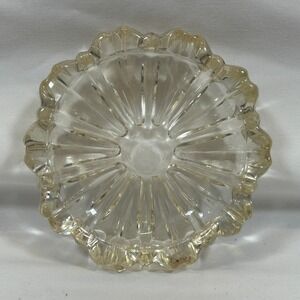 Vintage 70s 80s Crystal Ashtray Cut Glass 4.5" Round Diamond Sunburst Ash Tray